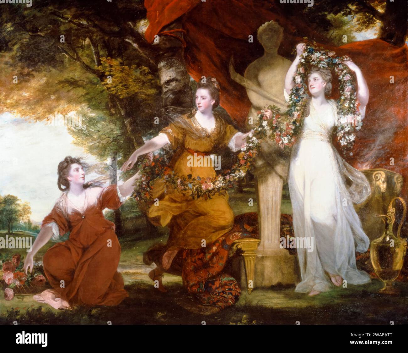 Sir Joshua Reynolds, Three Ladies Adorning a Term of Hymen, portrait painting in oil on canvas, 1773 Stock Photo