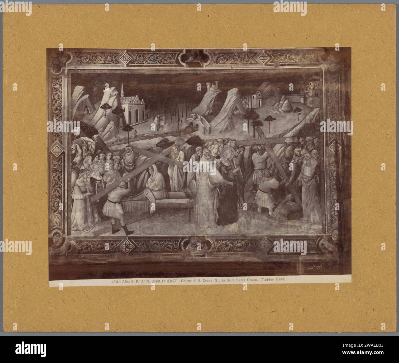 Photo production of a painting by T. Gaddi, representing the find of the Holy Cross, c. 1875 - c. 1900 photograph  Holy Cross cardboard. photographic support albumen print Helena identifies the True Cross: a human corpse is restored to life when it touches the cross Holy Cross Stock Photo