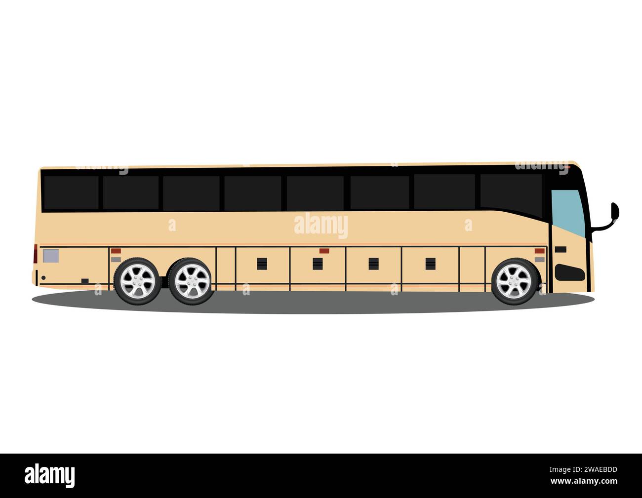 Vector illustration of side view of cream passenger tourist bus on white color background. Stock Vector