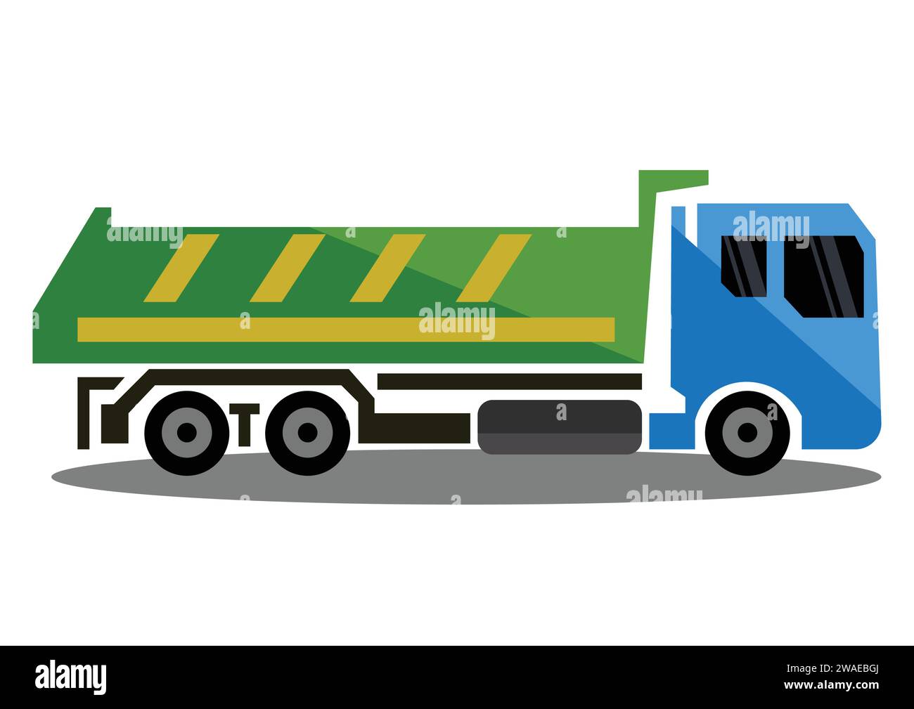 Flat illustration of blue and green Dumper trailer truck Stock Vector