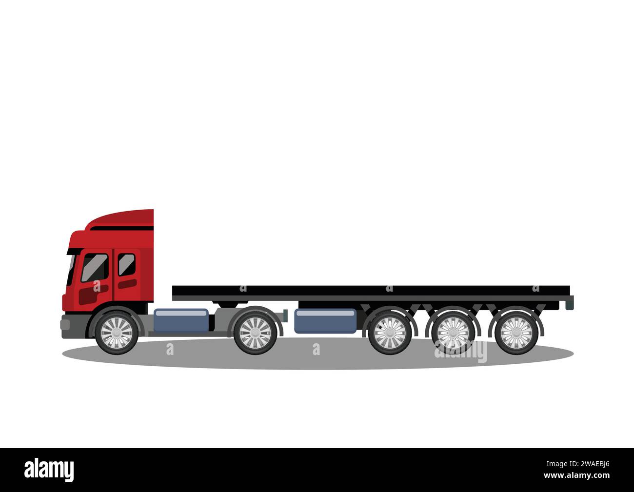 Vector illustration of flatbed trailer truck on white background. Stock Vector