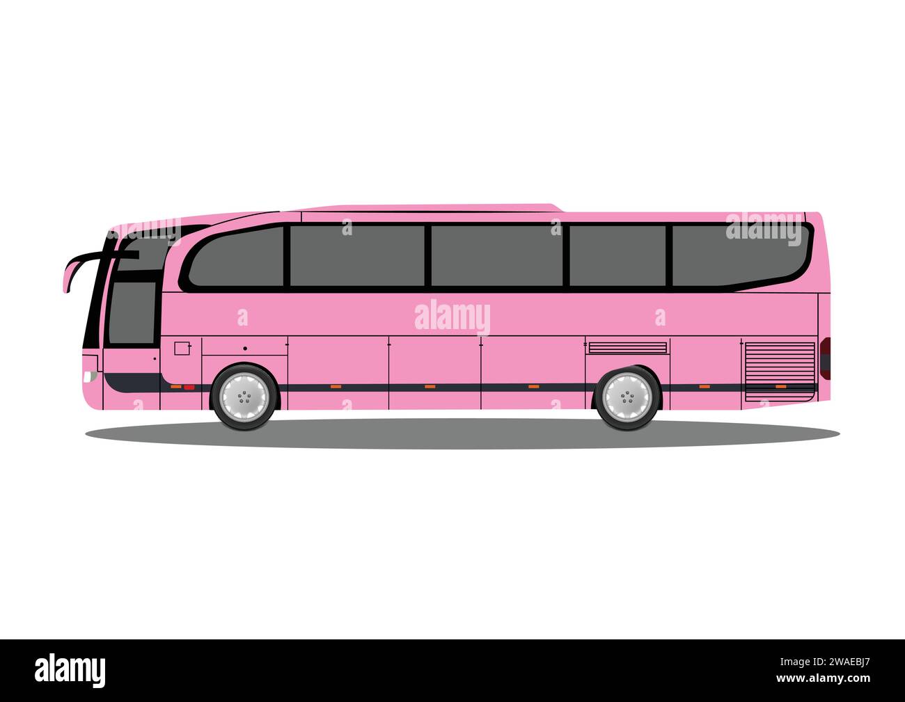 Vector illustration of side view of pink passenger tourist bus. Stock Vector