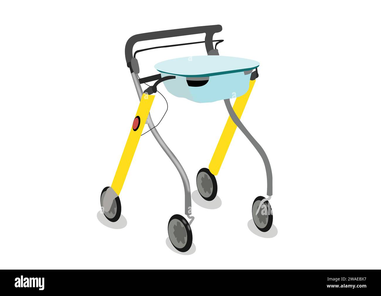 Vector illustration of two in one Rollator and Trolley. It helps old people to walk and also to carry items at home. Stock Vector