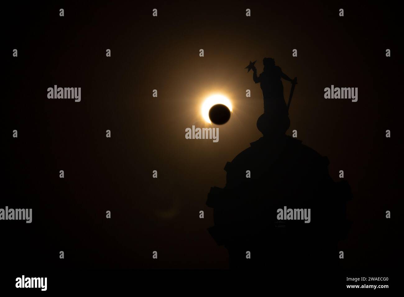 The Saturday, Oct. 14, 2023, annular solar eclipse as seen beneath the dome of the Texas State Capitol Stock Photo