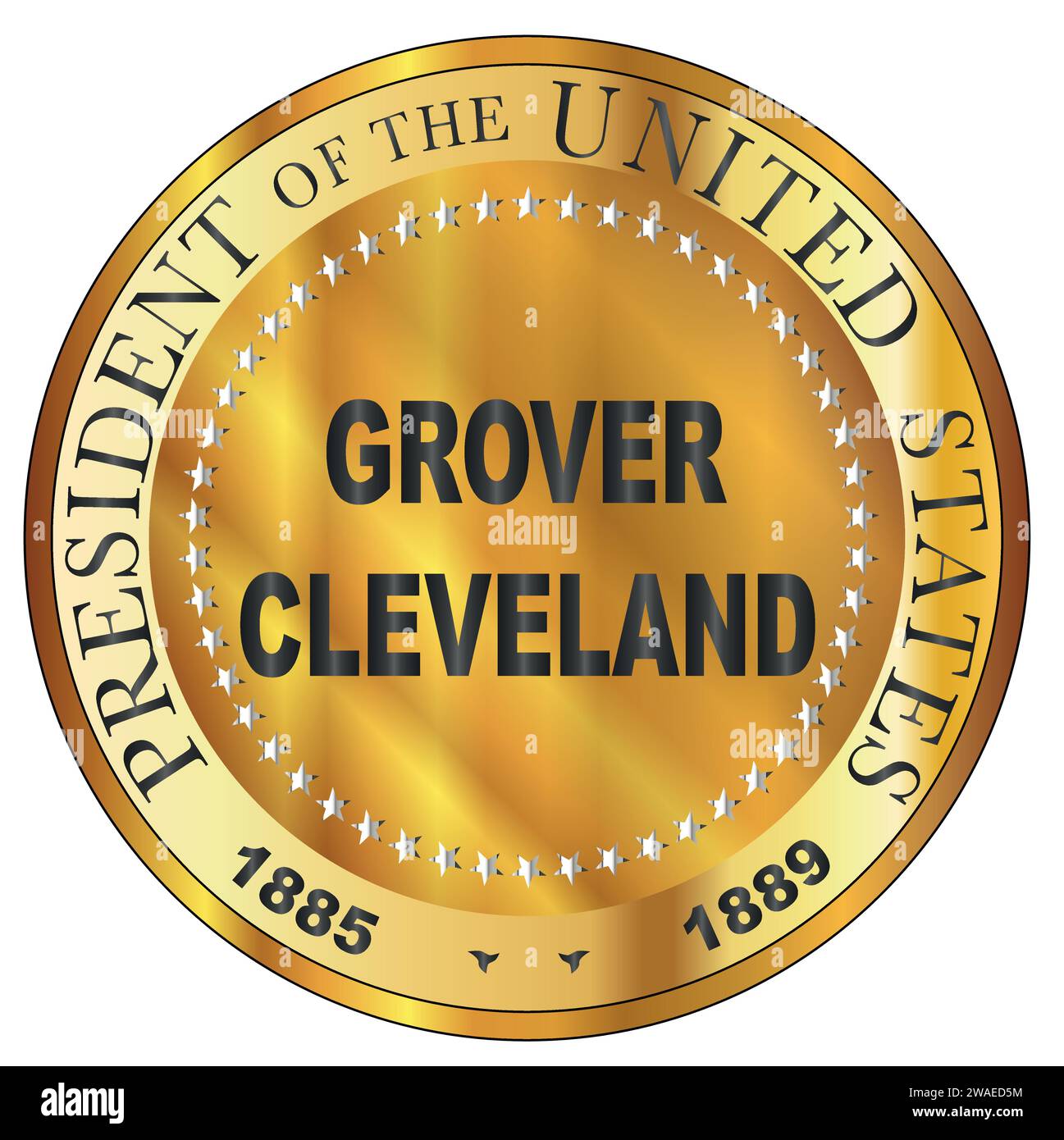Grover Cleveland president of the United States of America round stamp 1st Term Stock Vector