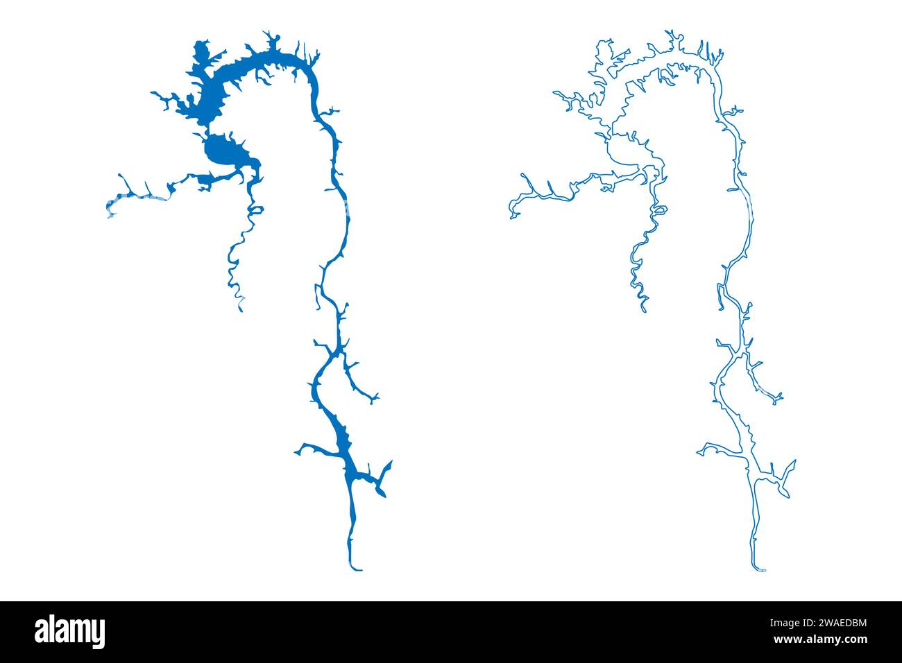 Bratsk Lake (Russia, Russian Federation) map vector illustration, scribble sketch Reservoir Bratsk Dam, Bratskoye vodokhranilishche map Stock Vector