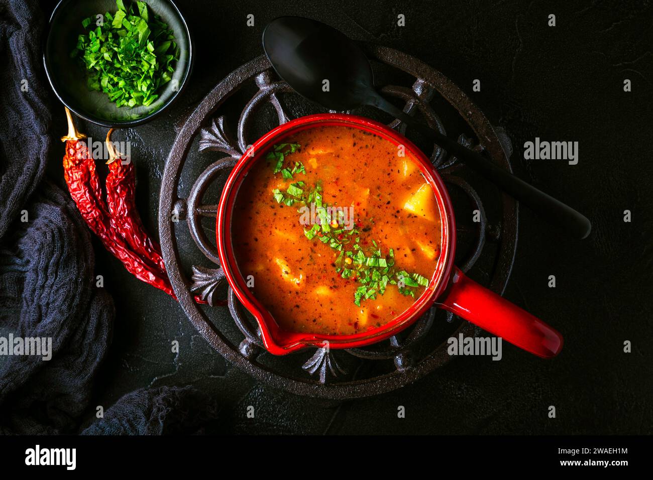 Hungarian Hot Goulash Soup Beef Tomato Pepper Chili Smoked Paprika Soup Traditional 4955