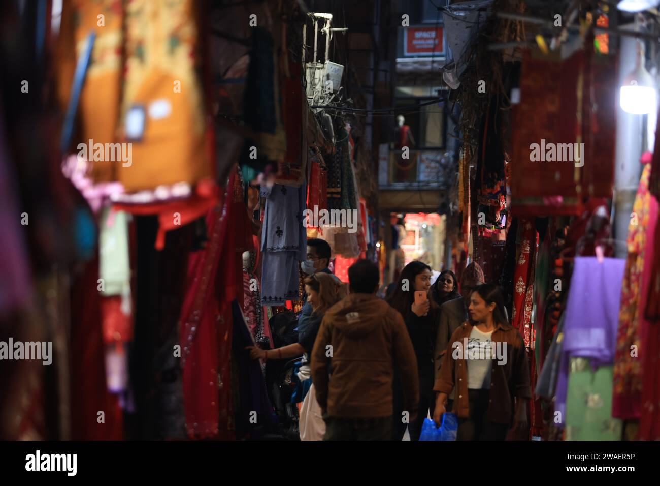 Kathmandu, Nepal - 24 November 2023: Asan market is a ceremonial, market and residential square in central Kathmandu. one of old market in local. Stock Photo