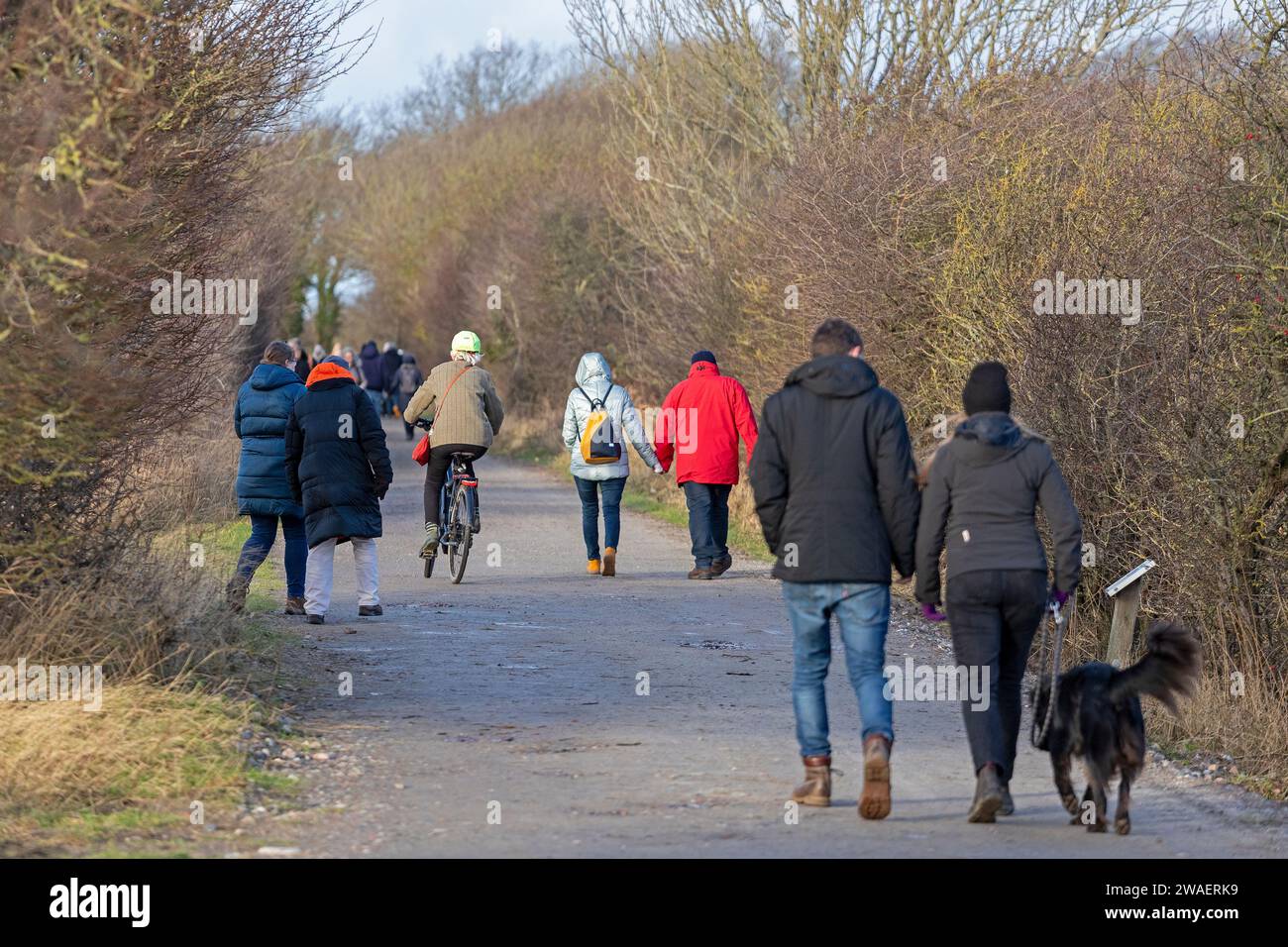 People going for a walk, Goldhöft, Geltinger Birk, Gelting, Schleswig-Holstein, Germany Stock Photo