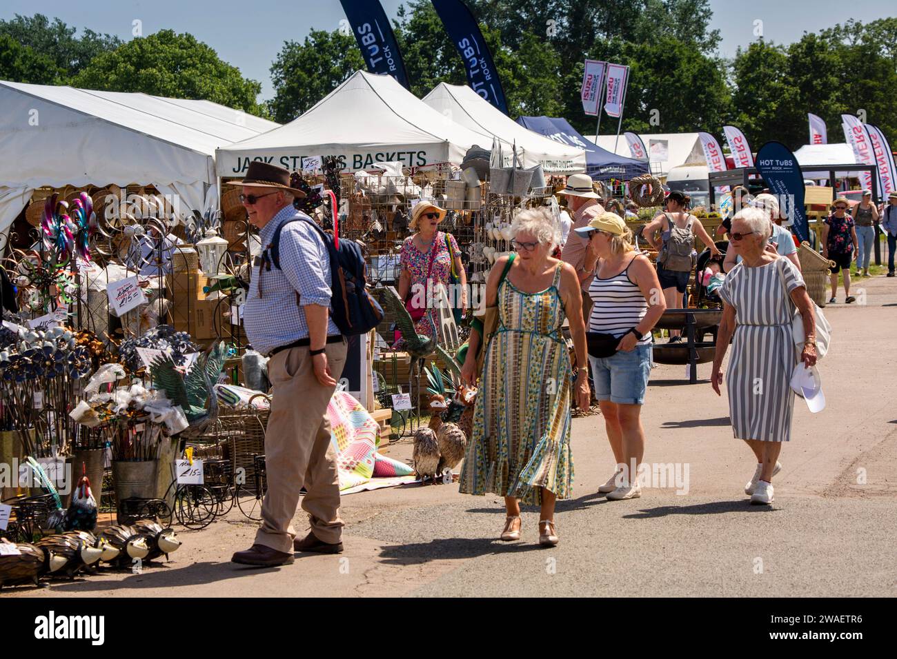 UK, England, Worcestershire, Malvern Wells, Royal 3 Counties Show, crowd amongst trade stalls Stock Photo