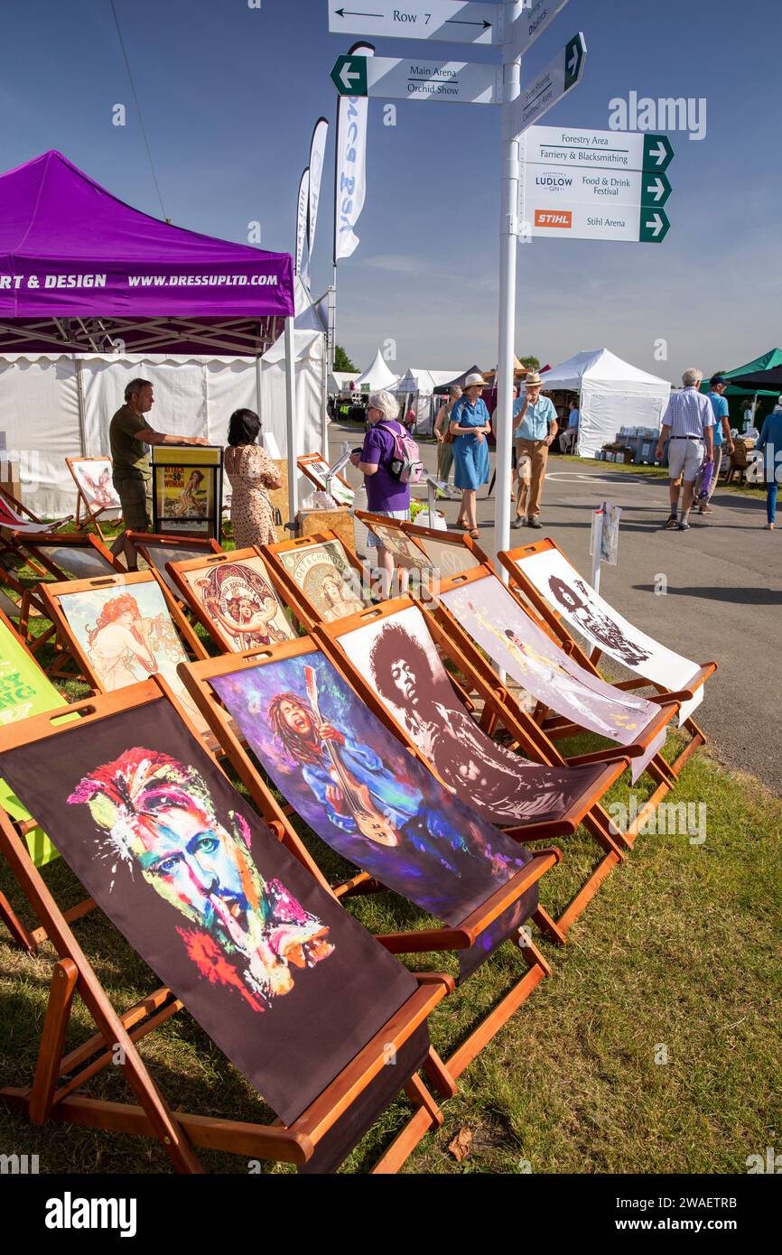 UK, England, Worcestershire, Malvern Wells, Royal 3 Counties Show, trade stall selling printed deckchairs Stock Photo