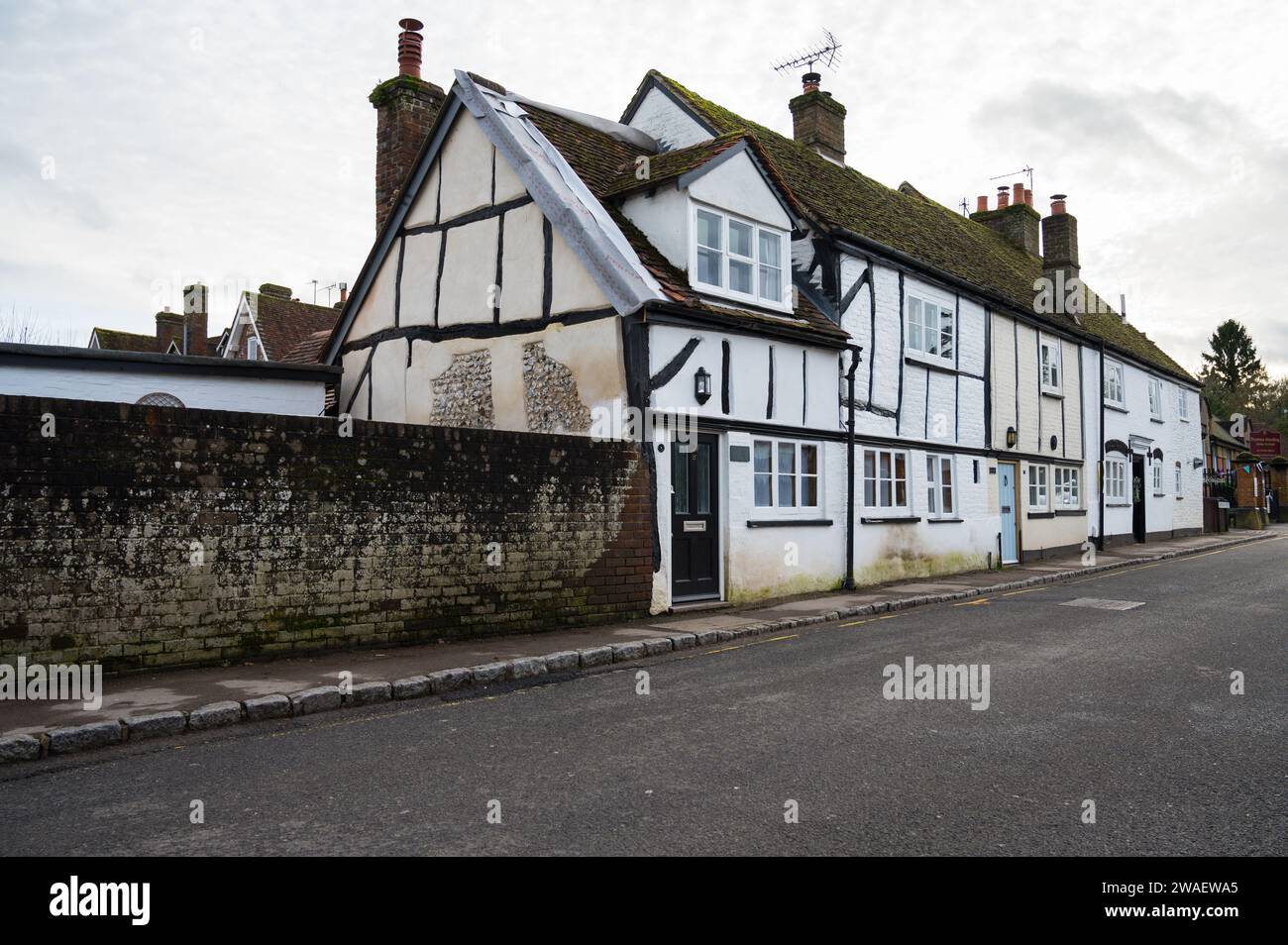 Row of sixteenth and early seventeenth century timber-framed houses on ...