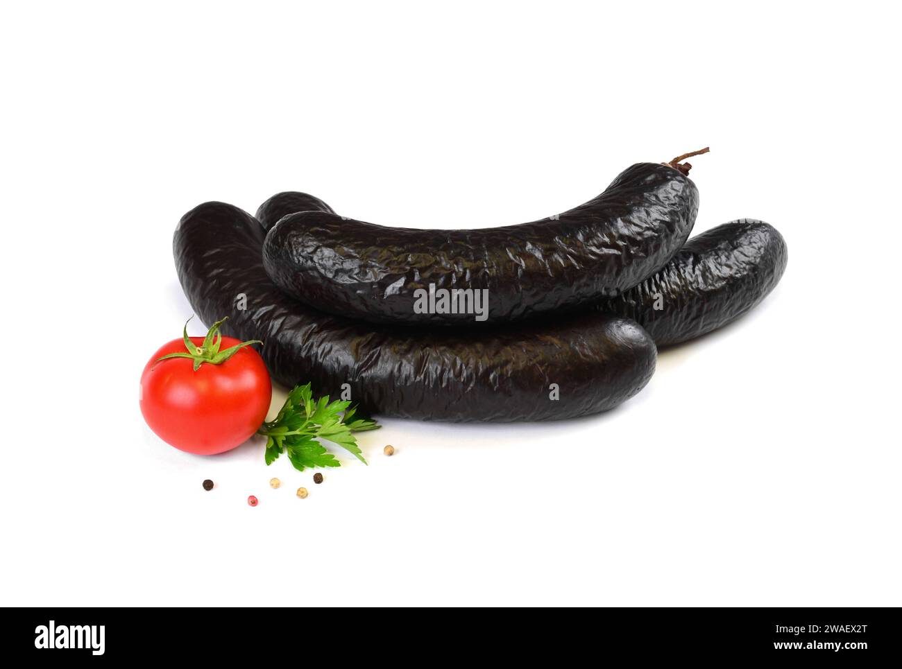 Blood Sausage, Black Pudding Sausages on White Isolated Background