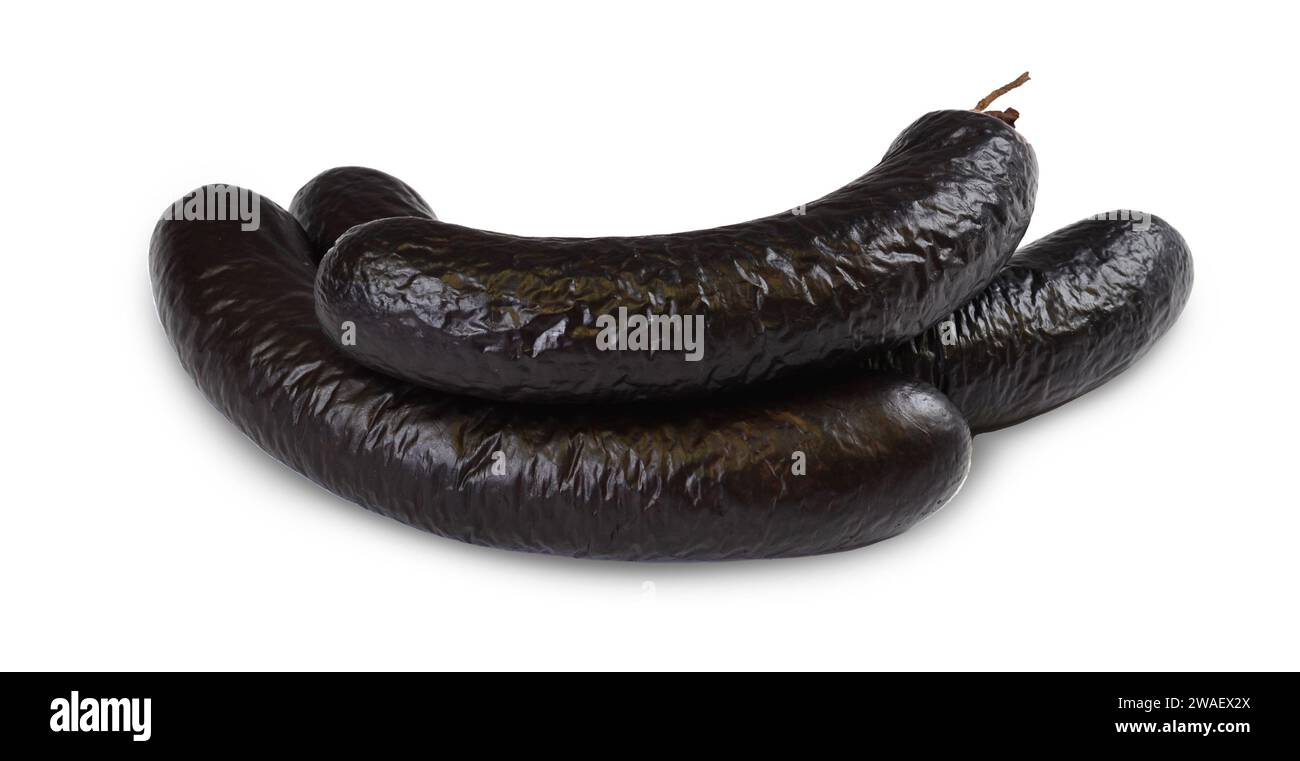 Blood Sausage, Black Pudding Sausages on White Isolated Background