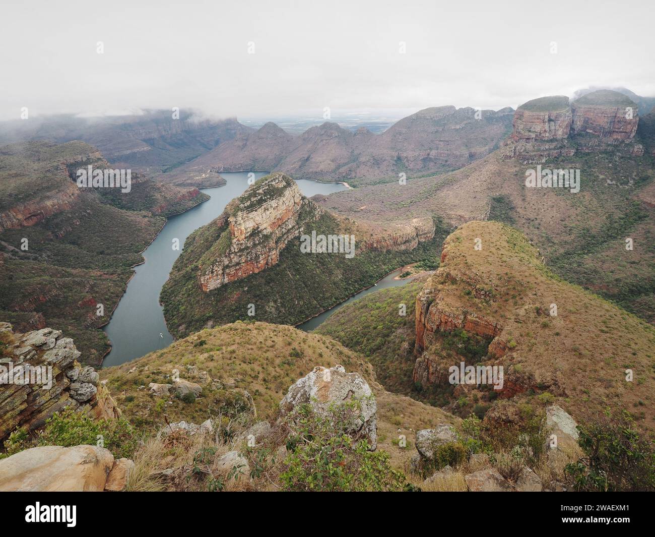 Blyde River Canyon with low hanging clouds, on the panorama route in Mpumalanga province, South Africa. Stock Photo
