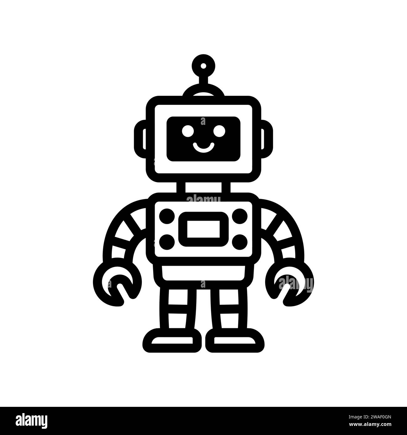 Happy funny cartoon childish robot line icon. Machine technology Futuristic humanoid