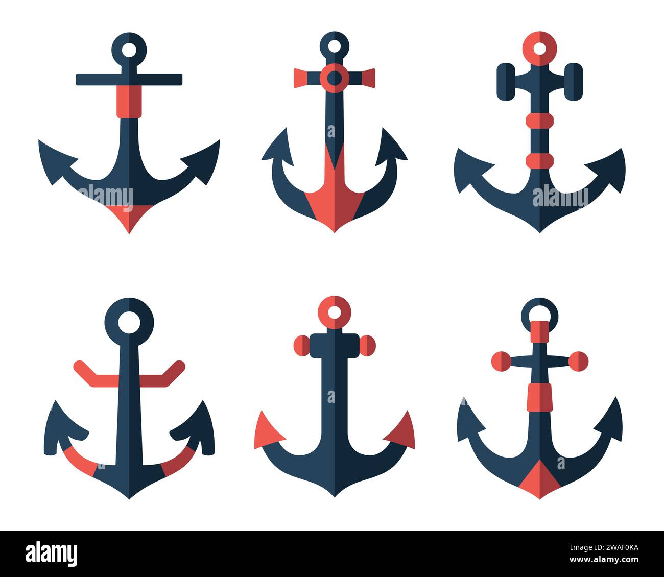 Anchor flat icons set. Nautical vessel mooring appliance, Traditional