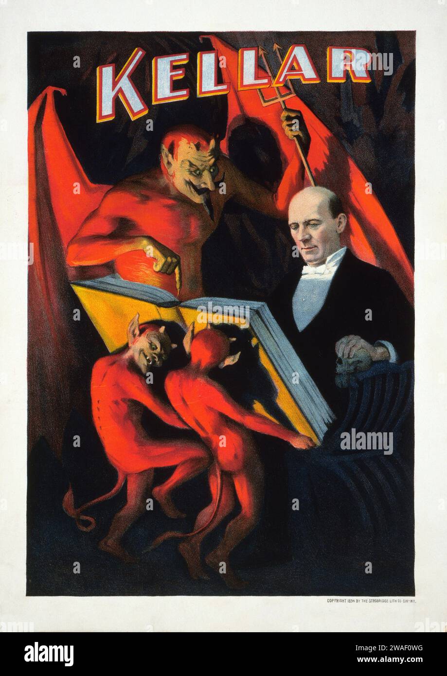 Vintage Magic poster feat Kellar and red demons - Magic show poster c 1894 Stock Photo