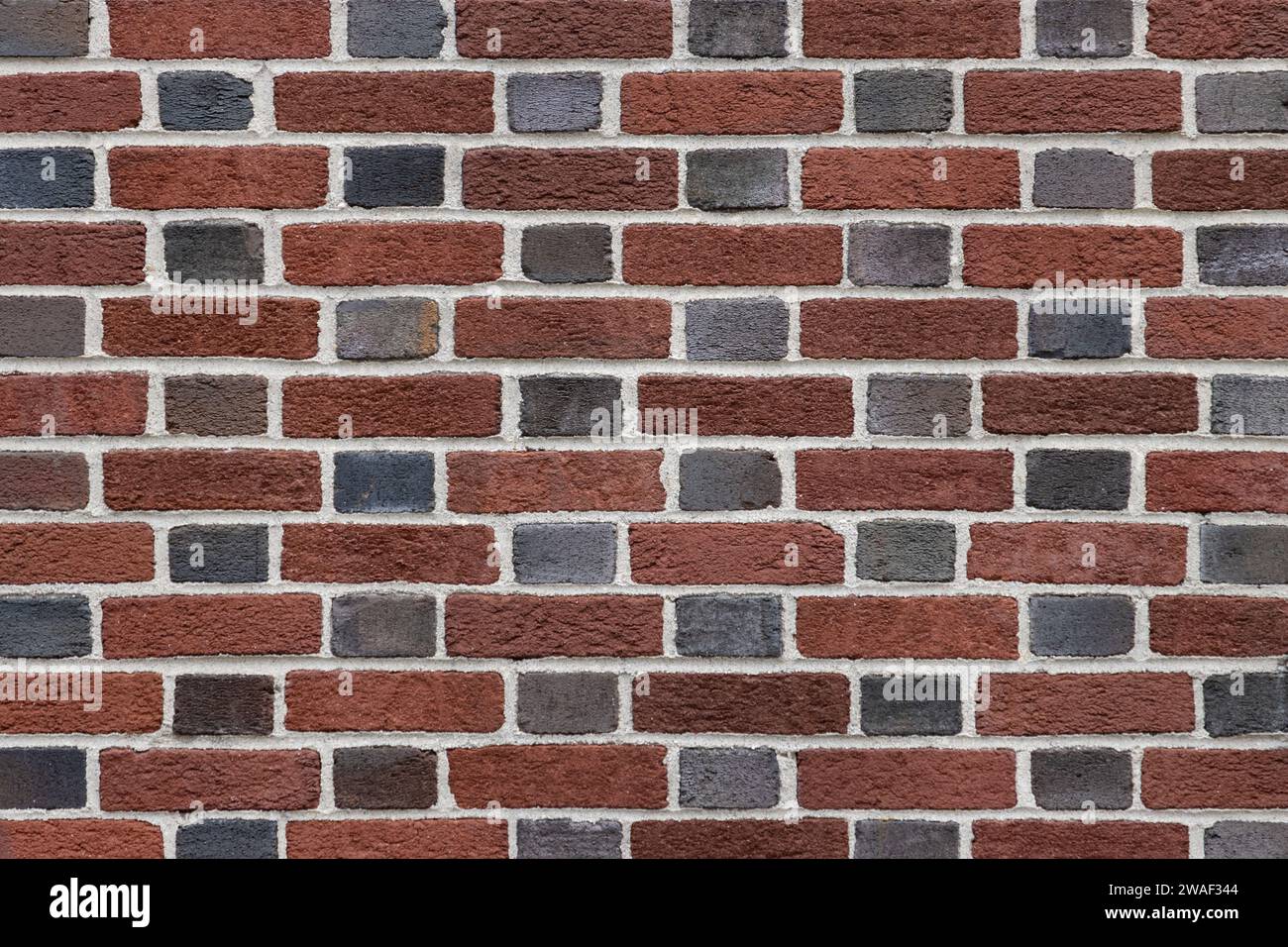 brick wall in flemish bond pattern with short side headers in black and long side stretchers in red, background Stock Photo