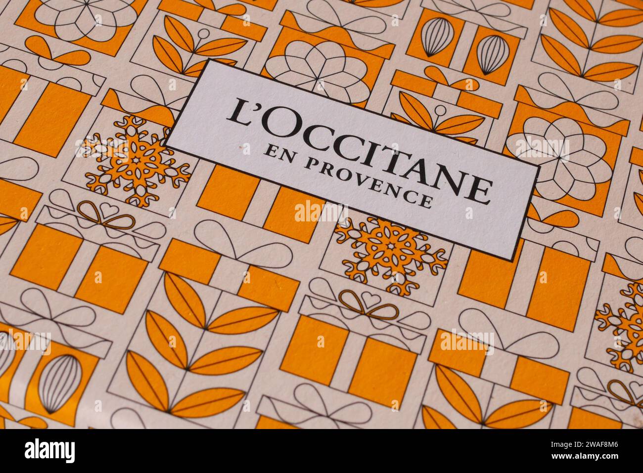 Box containing L'Occitane cosmetics Stock Photo Alamy