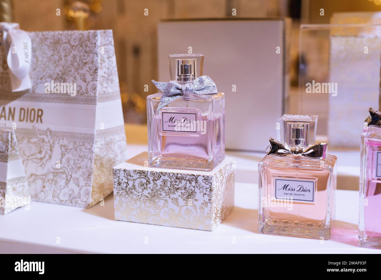 Bangkok, Thailand - November 26, 2023: Miss Dior Blooming Bouquet and other Dior products within store display. Stock Photo