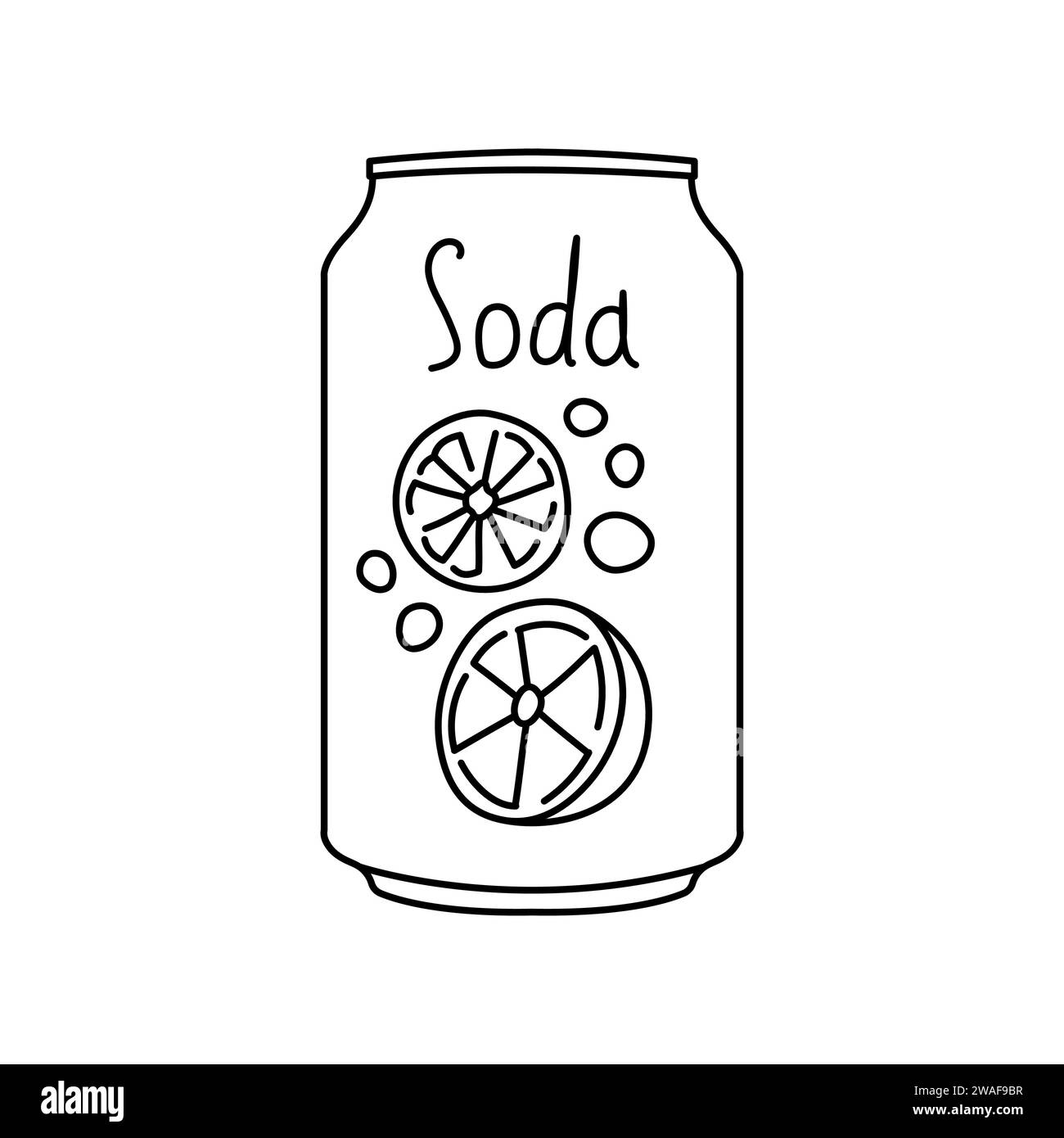 Hand drawn packaged soda color element. Cartoon Ultra processed food (upf). Isolated vector illustration. Stock Vector