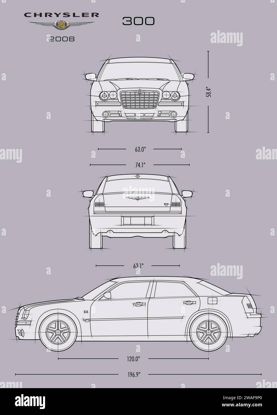 Chrysler 300 2008 car blueprint Stock Vector