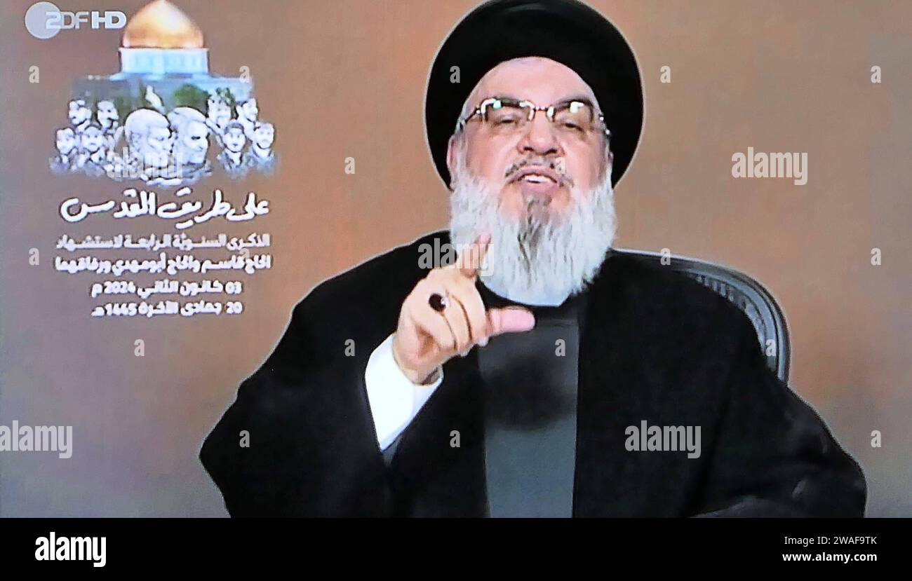 HisbollahAnführer Hassan Nasrallah am 03.01.2024 im ZDF *** Hezbollah