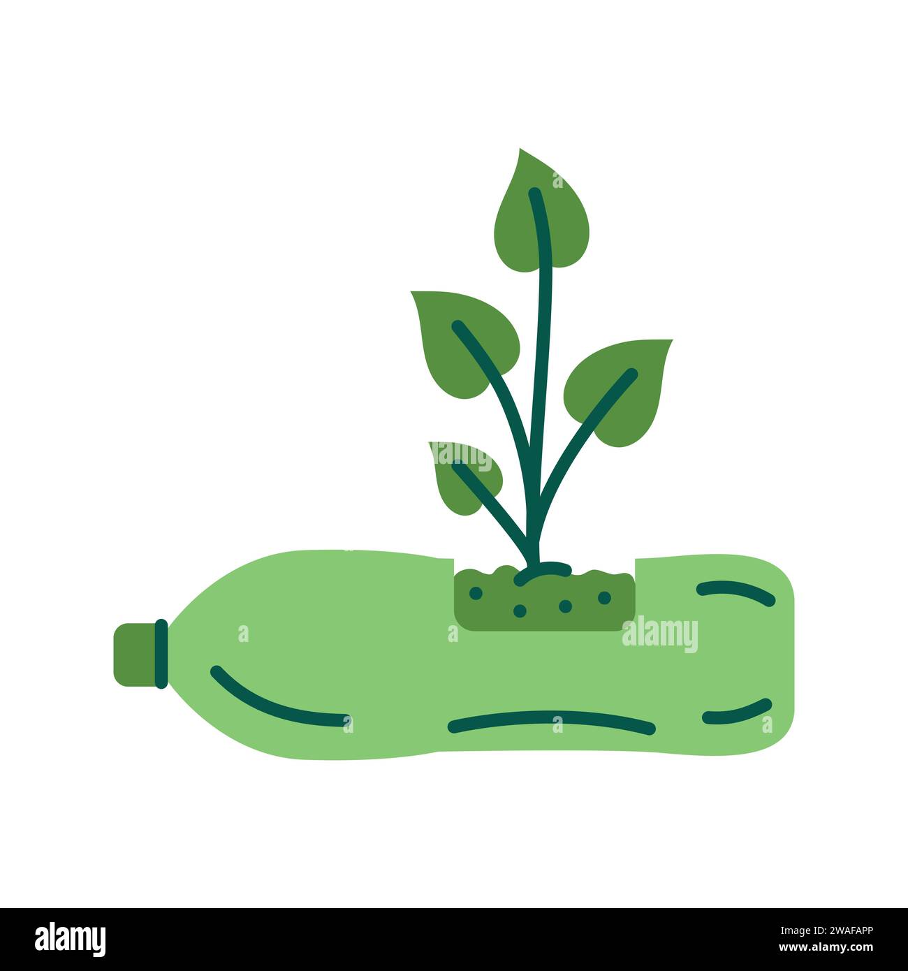 Green plants in pots from plastic bottle color flat icon. Zero waste