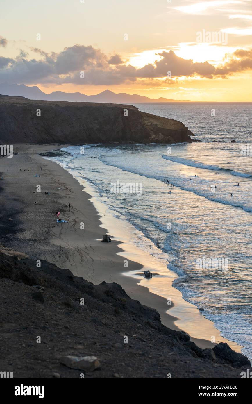 View of sunset on Fuerteventura in La Pared Stock Photo