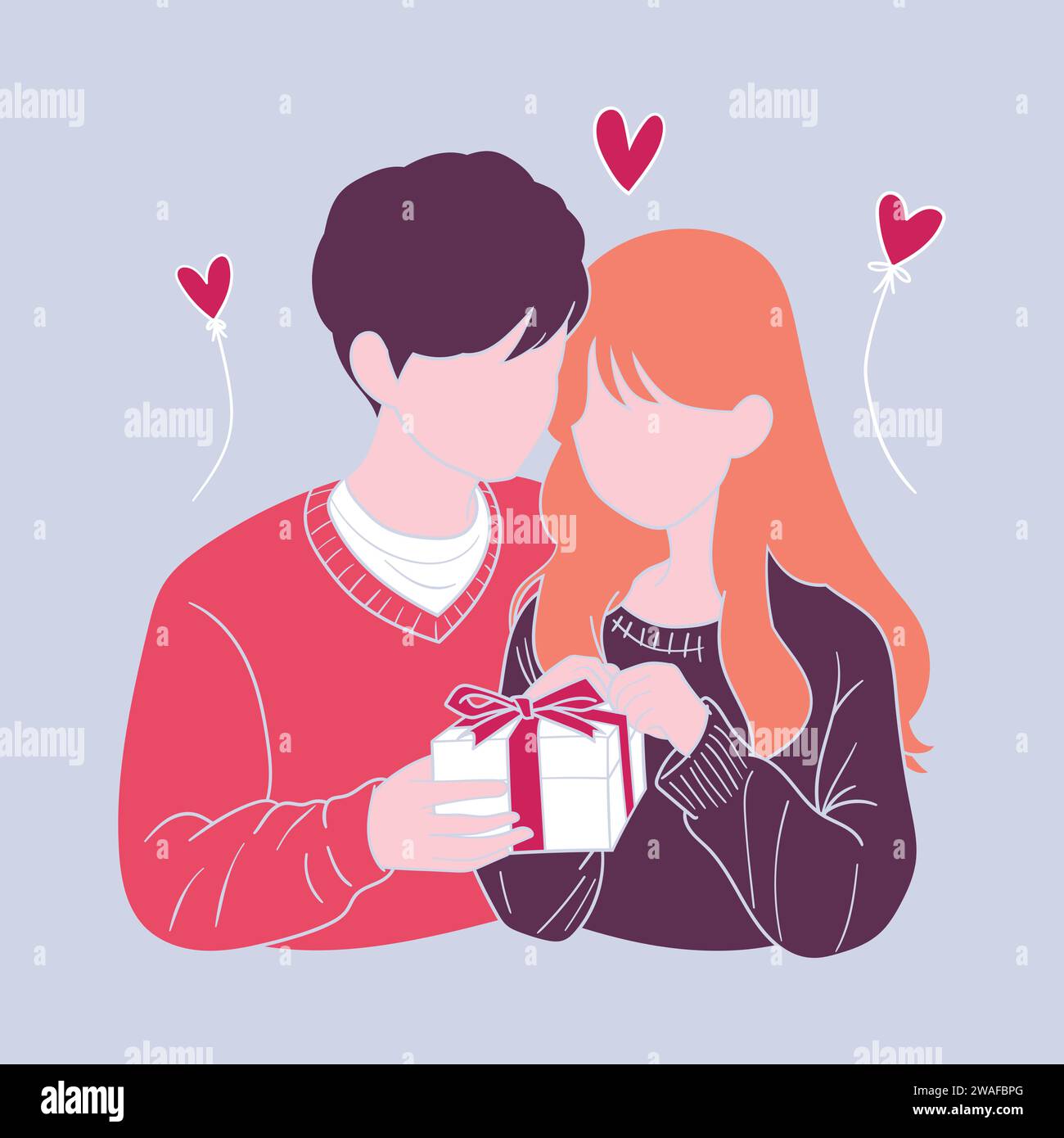 Romantic couples isolated on white background, portraits of man and woman in love hugging, cuddling and kissing. Hand drawn vector illustration for Va Stock Vector