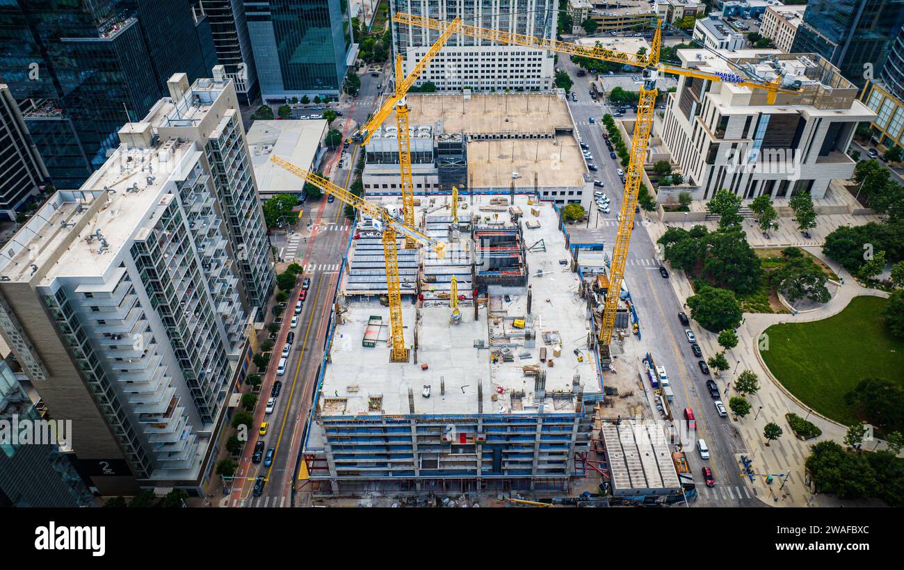 A bustling construction site in downtown Austin. Texas, USA Stock Photo