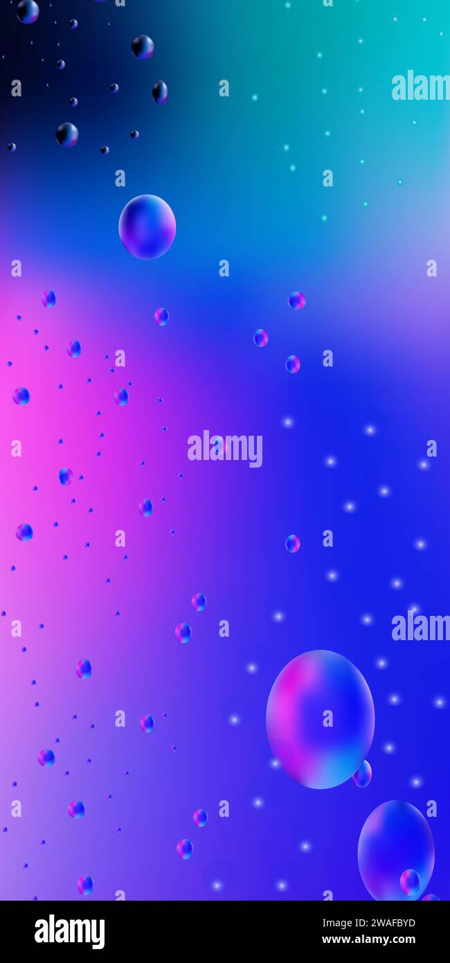Beautiful gradient background with soap bubbles. Wallpaper for phone. Stock Vector