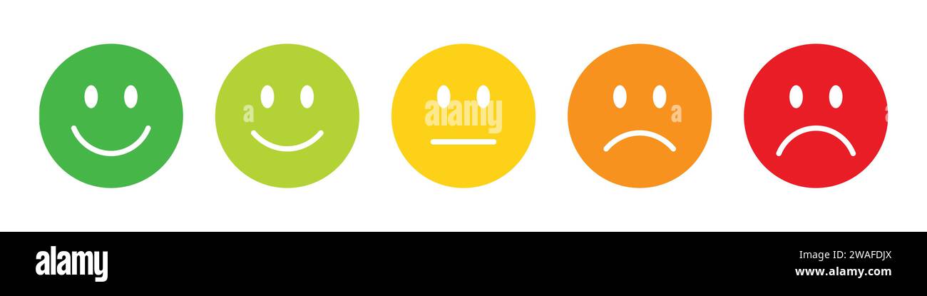 Rating emojis set in different colors. Feedback emoticons collection ...