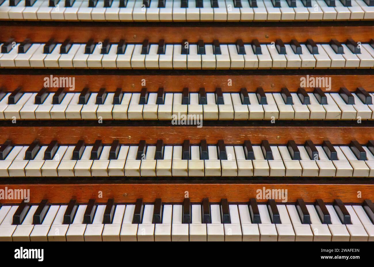 Keyboards of the organ in the Cathedral in Lausanne, Swiss Stock Photo