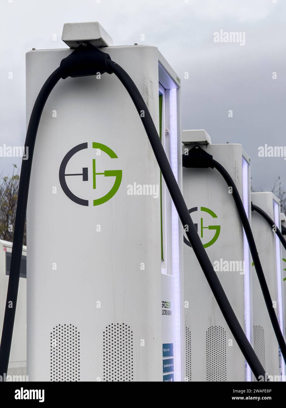 MOTO Services, Wetherby, A1, Yorkshire, England, UK.  Images of the EV electric vehicle charging points by Gridserve at the Wetherby MOTO services on Stock Photo