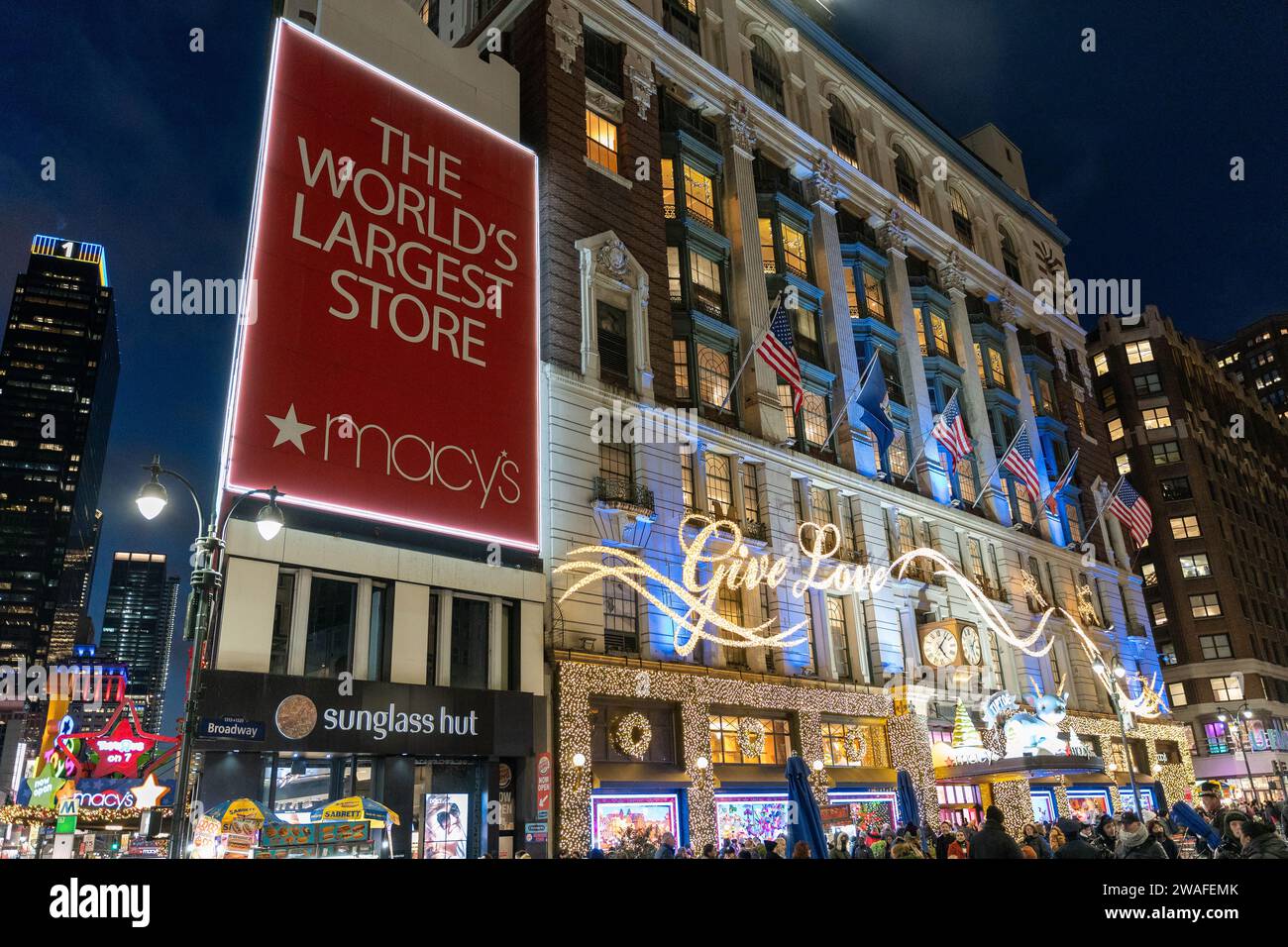 Illuminated night shot of the heart of New York City at Christmas times Stock Photo