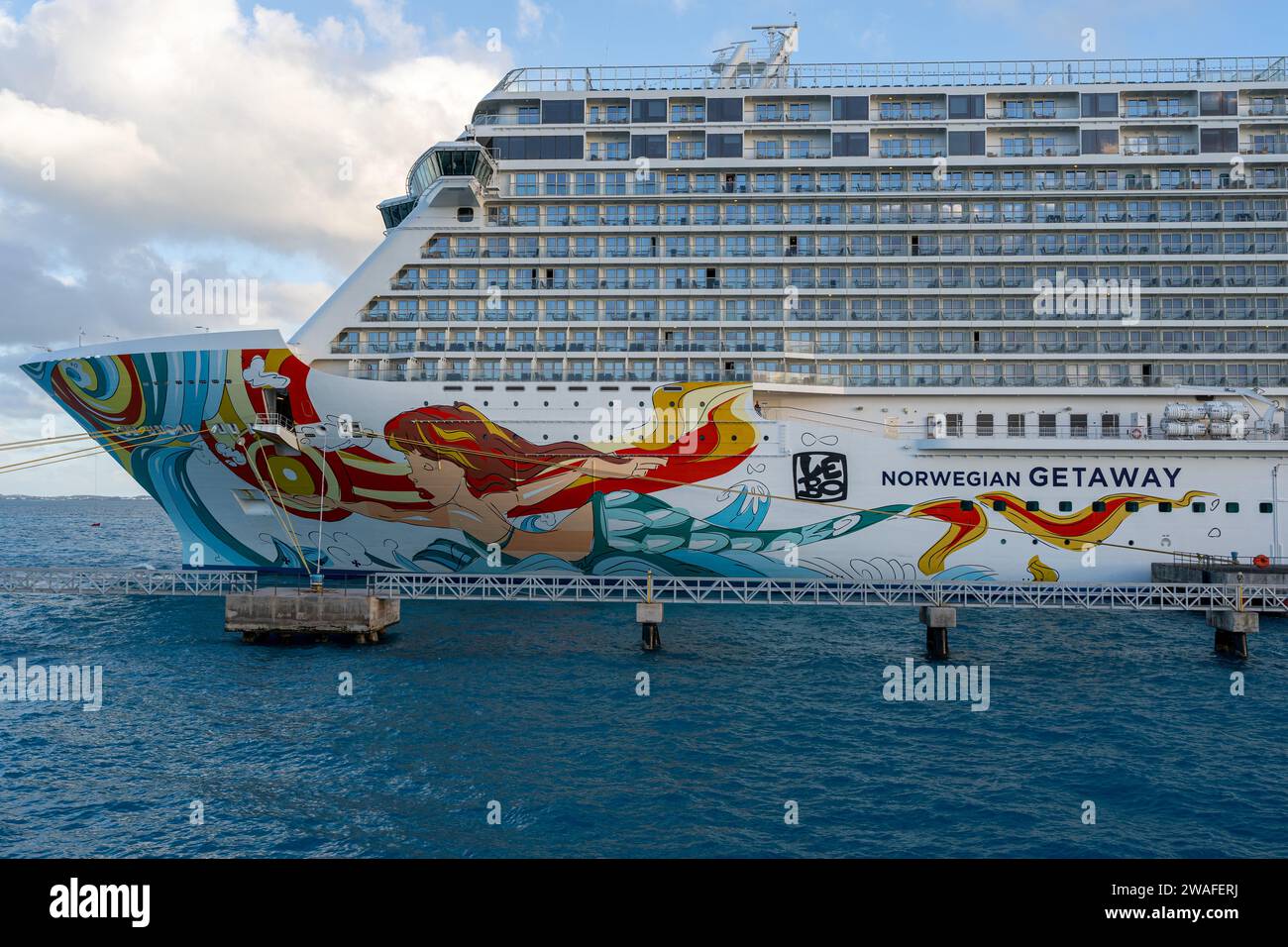 A stunning view of Norwegian cruise lines ship getaway Stock Photo