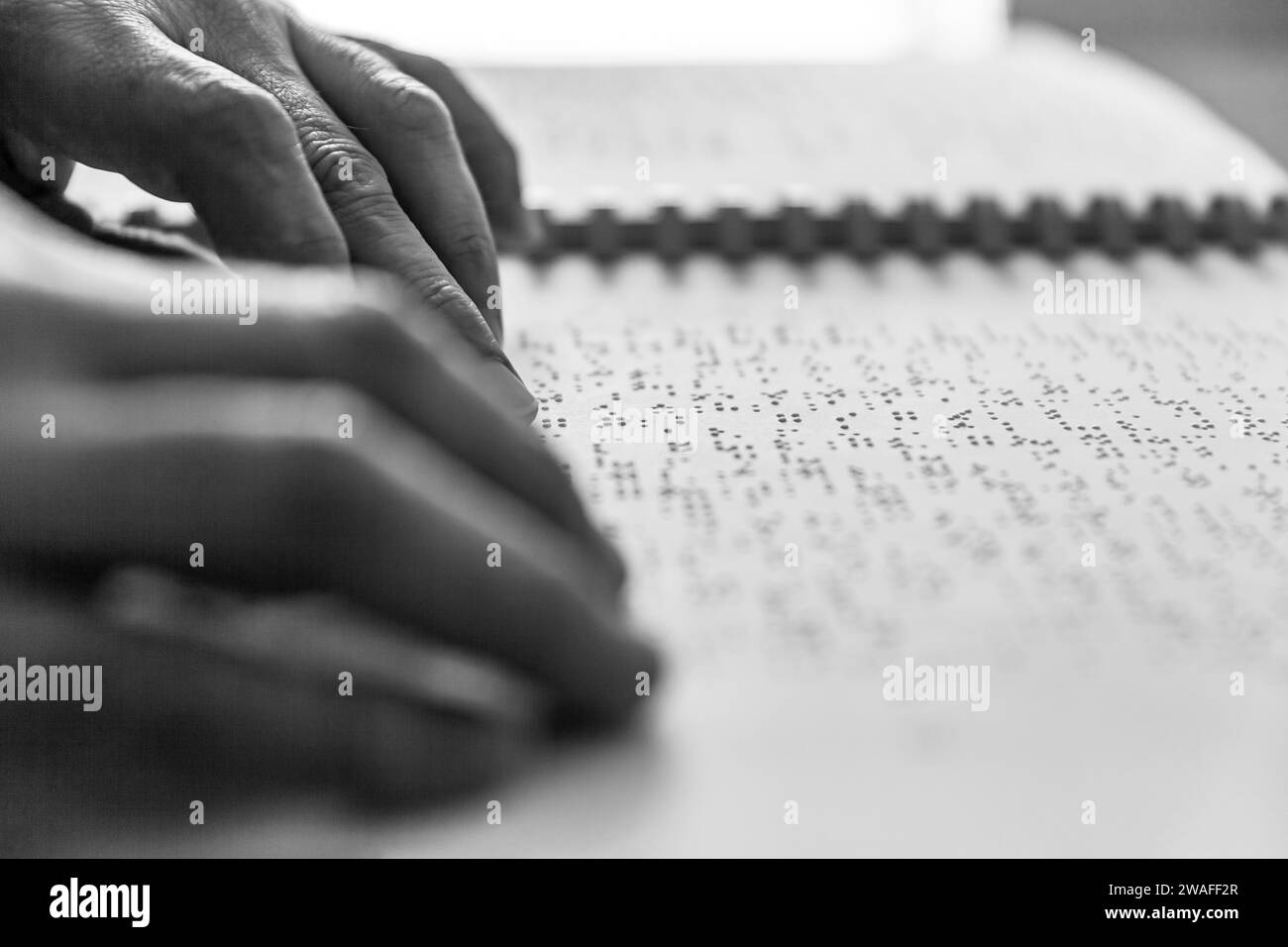 Blind or visually impaired person reading a book printed with braille characters Stock Photo Alamy