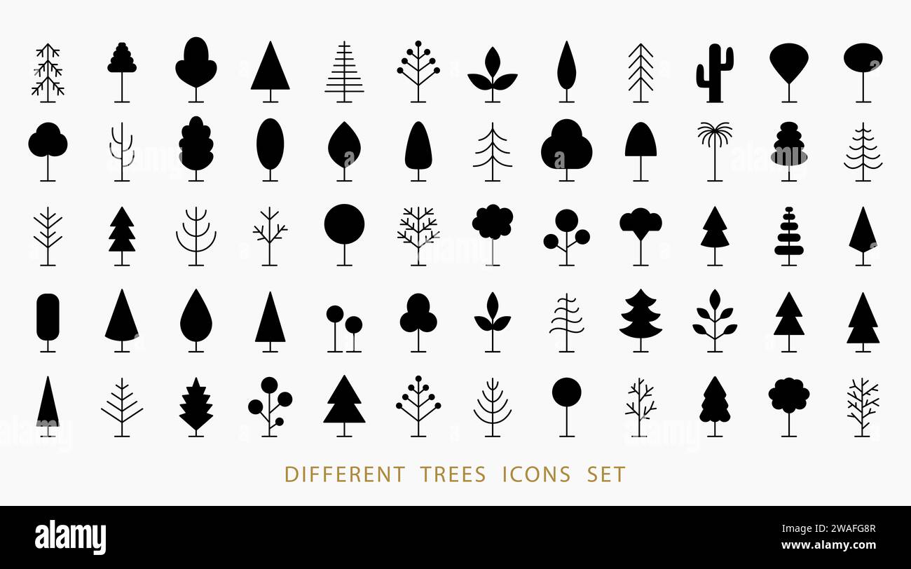 Tree Line Icon Set. Vector Logo Shapes Collection Stock Vector Image ...