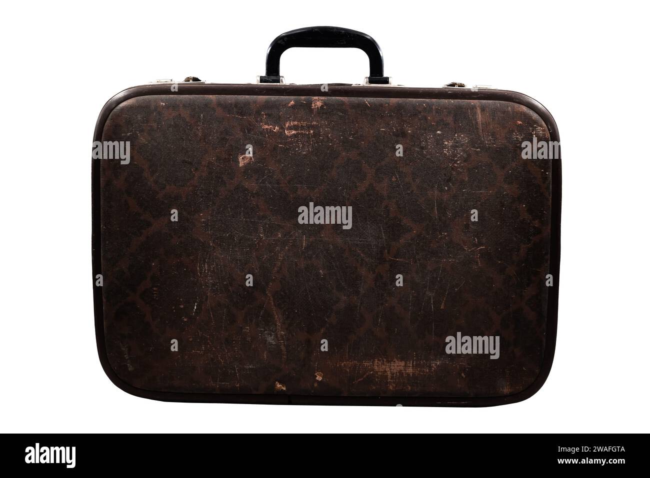 Old shabby suitcase on a white background. Retro suitcase isolate Stock Photo