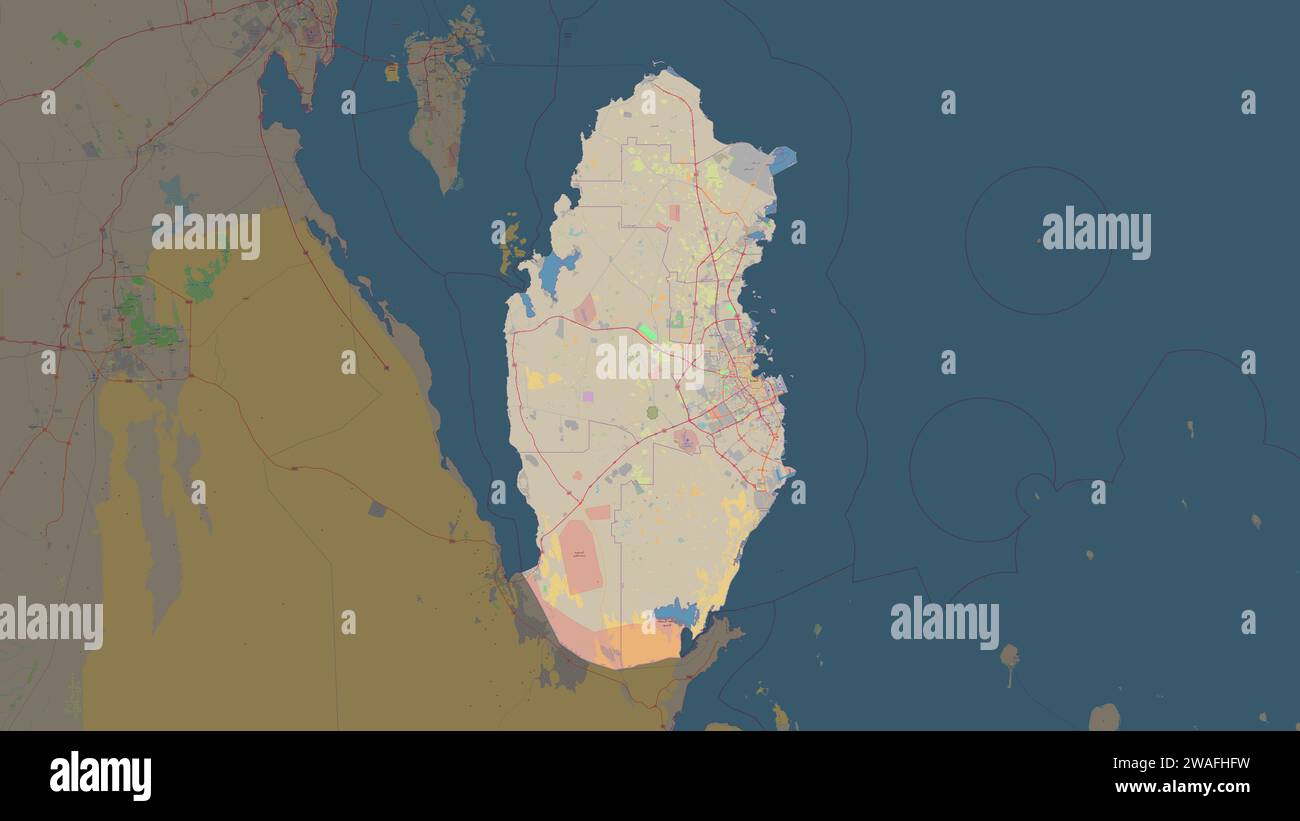 Qatar highlighted on a topographic, OSM standard style map Stock Photo ...