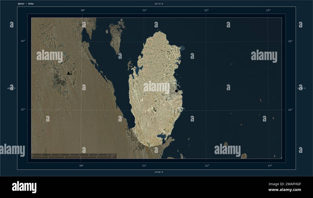 Qatar highlighted on a high resolution satellite map map with the