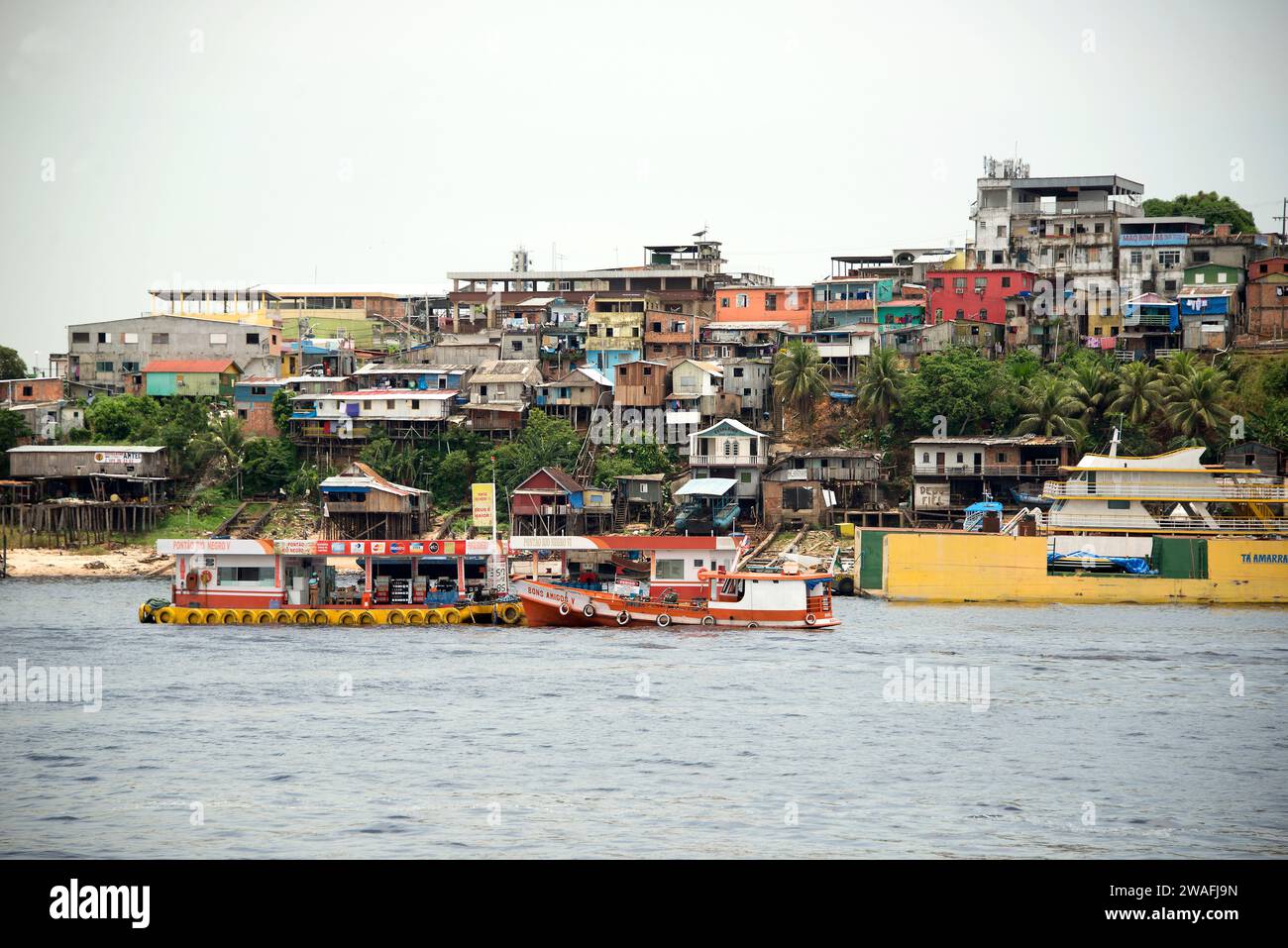 Manaus capital of Amazon state. River port with floating gas station ...