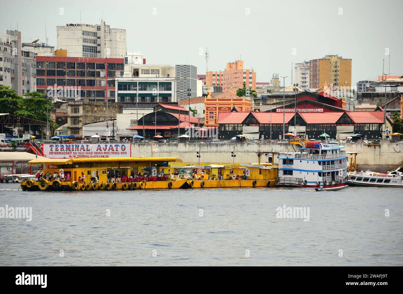 Manaus capital of Amazon state. River port with boats, Brazil Stock ...