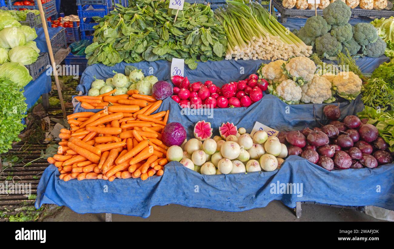 Fresh Vegetables at Farmers Market in Istanbul Turkey Stock Photo