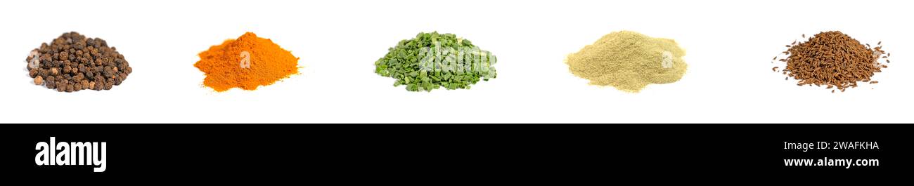 Various spices against a white background in a collage Stock Photo