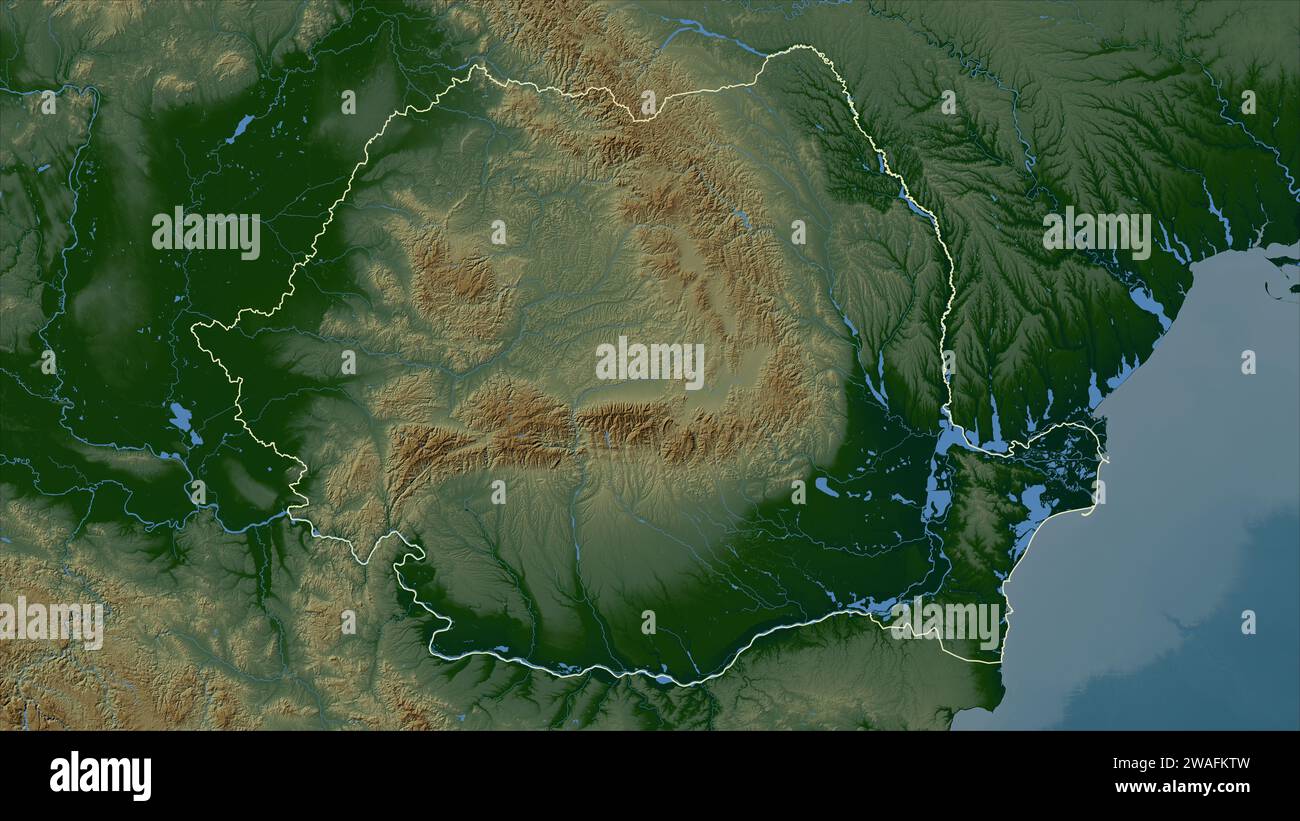 Romania Rivers System Romania outlined on a Colored elevation map with lakes and rivers Stock ...