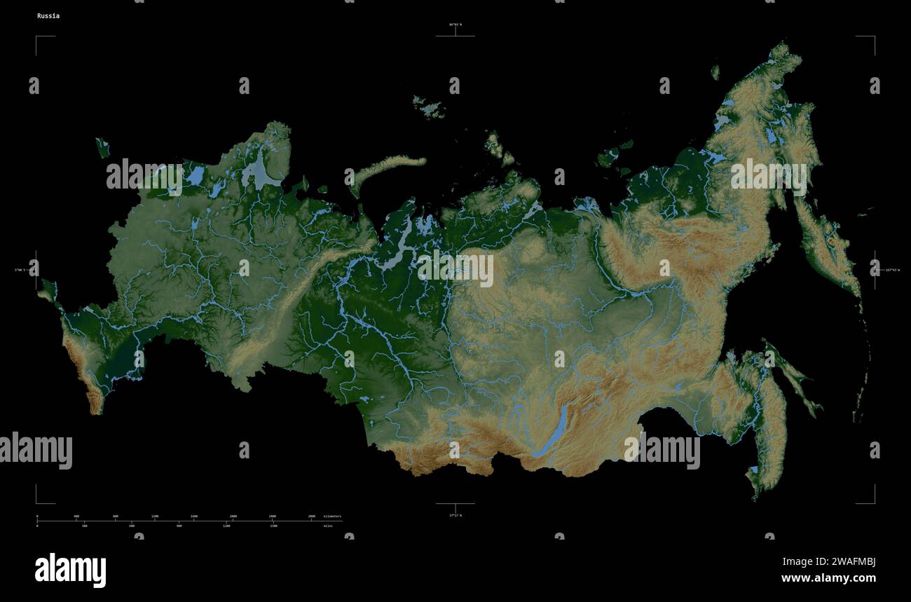 Shape of a Colored elevation map with lakes and rivers of the Russia ...