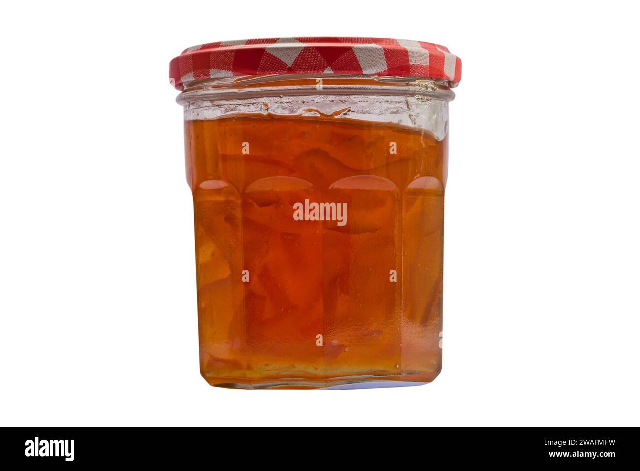 Jar of homemade seville orange marmalade isolated on white background Stock Photo